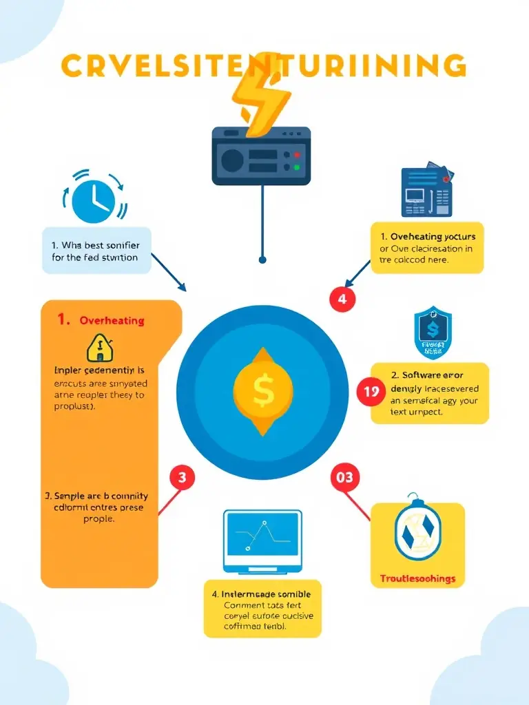 An infographic illustrating common mining issues and their solutions, such as overheating, connectivity problems, and software errors, providing quick troubleshooting tips.
