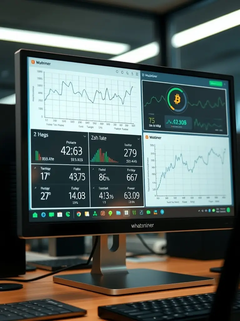 A screenshot of the WhatsMiner software interface, showing key metrics such as hash rate, temperature, and power consumption, emphasizing the software's user-friendly design.