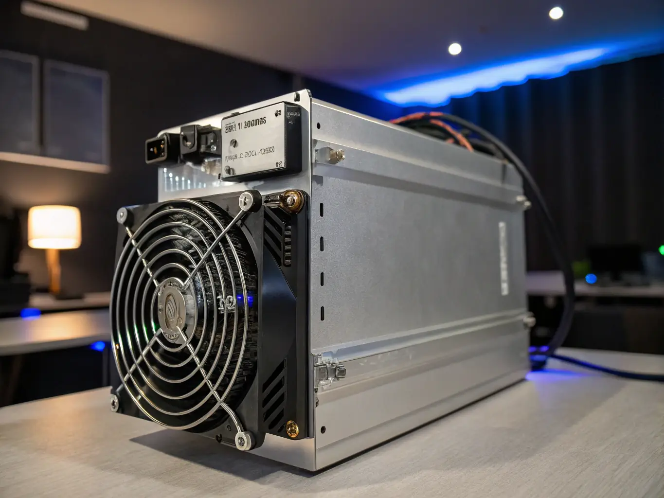 A WhatsMiner M30S++ mining rig in operation, showcasing its robust build and efficient cooling system. The image should highlight the machine's high-performance capabilities in a professional mining environment.